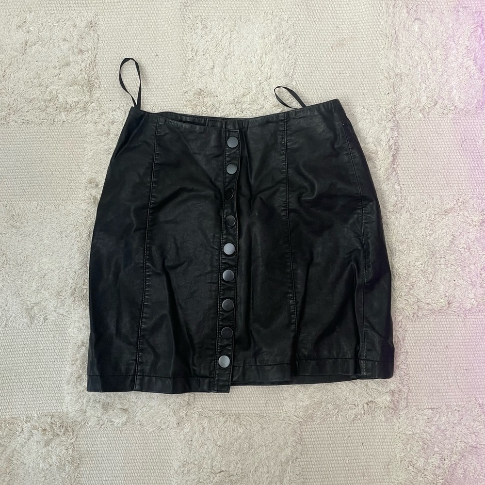 🖤 Free People Black Leather Button Skirt Womens XS 🖤